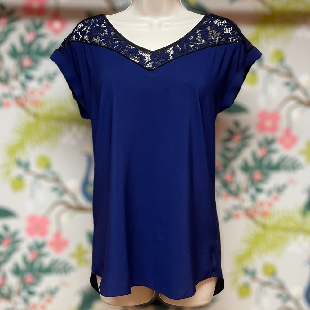 Express Navy Blue Black Lace Top (Size M)